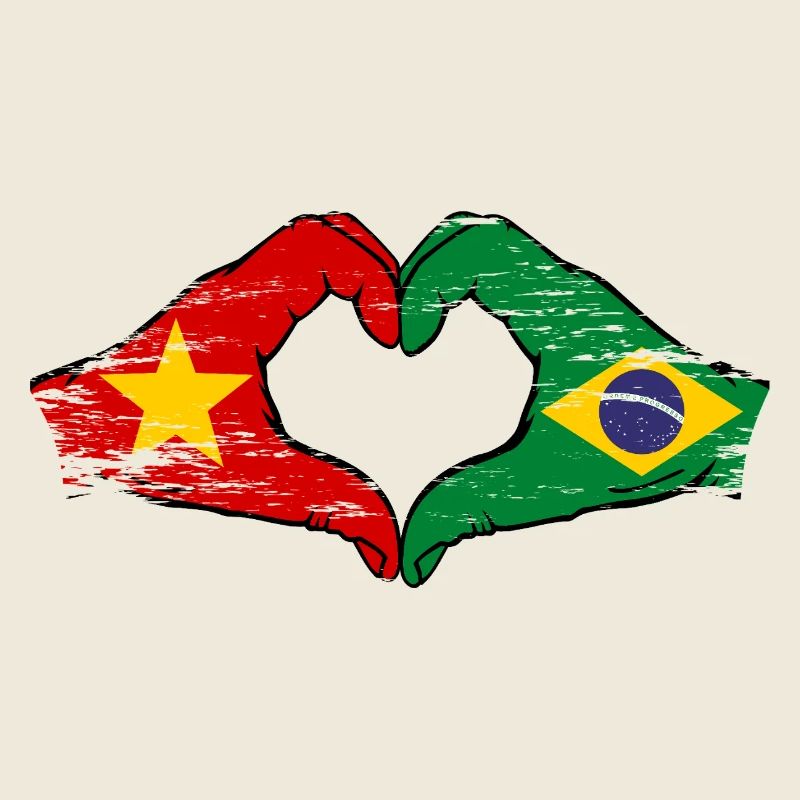 Vietnam Brésil Drapeau Mains Coeur Forme Utilisé