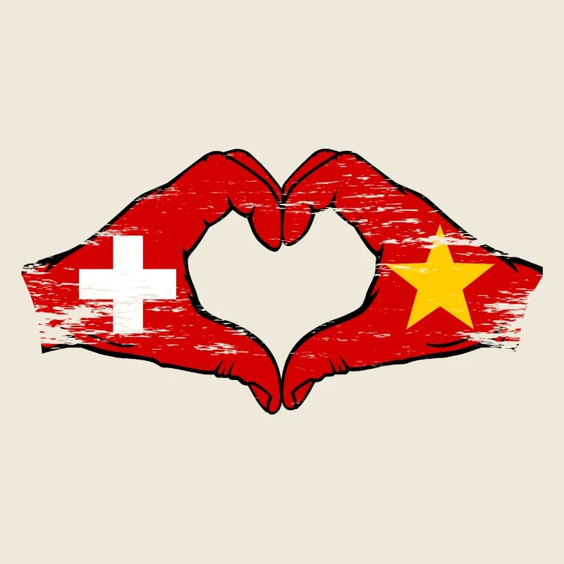 Suisse Vietnam Drapeau Mains Coeur Forme Utilisé