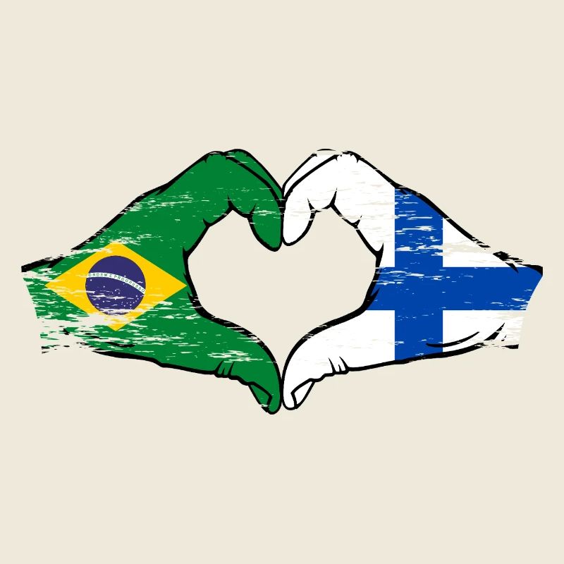 Brésil Finlande Drapeau Mains Coeur Forme Utilisé
