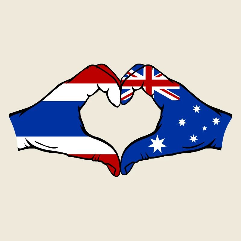 Thailand Australia Flag Hands Heart Shape
