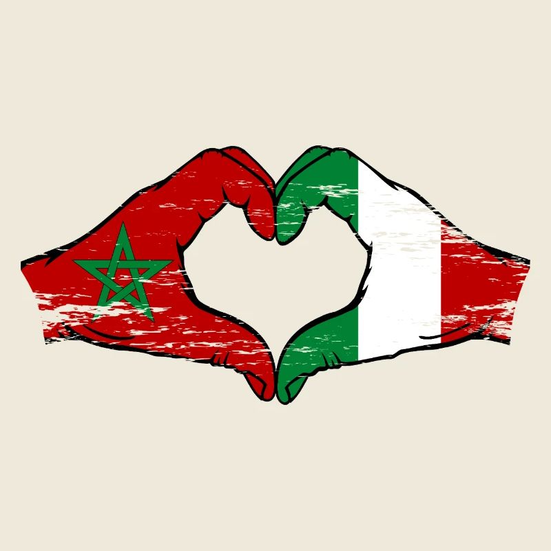 Maroc Italie Drapeau Mains Coeur Forme