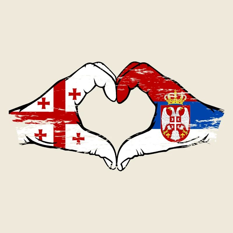 Géorgie Serbie drapeau mains forme de coeur utilisé