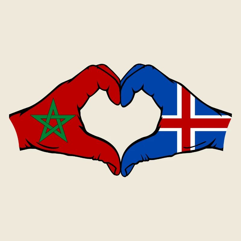 Maroc Islande Drapeau Mains Coeur Forme