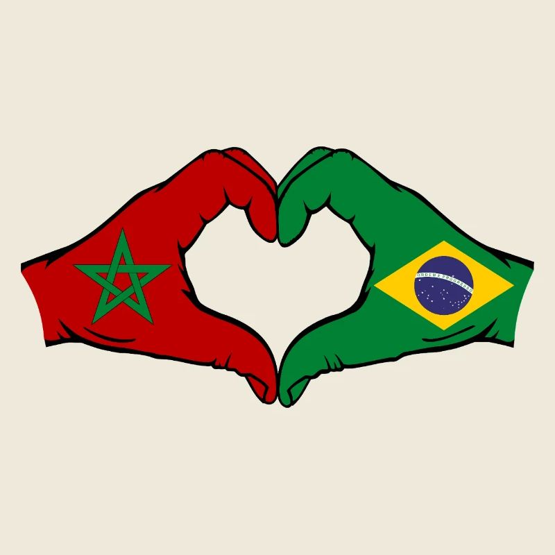 Maroc Brésil Drapeau Mains Coeur Forme