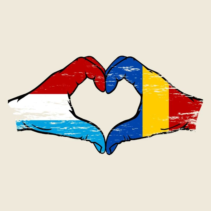 Luxembourg Roumanie Drapeau Mains Coeur Forme Utilisé