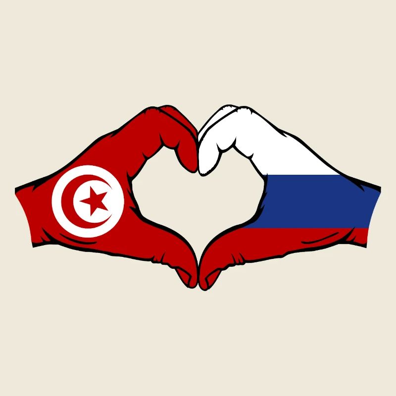 Tunisie Russie Drapeau Mains Coeur Forme