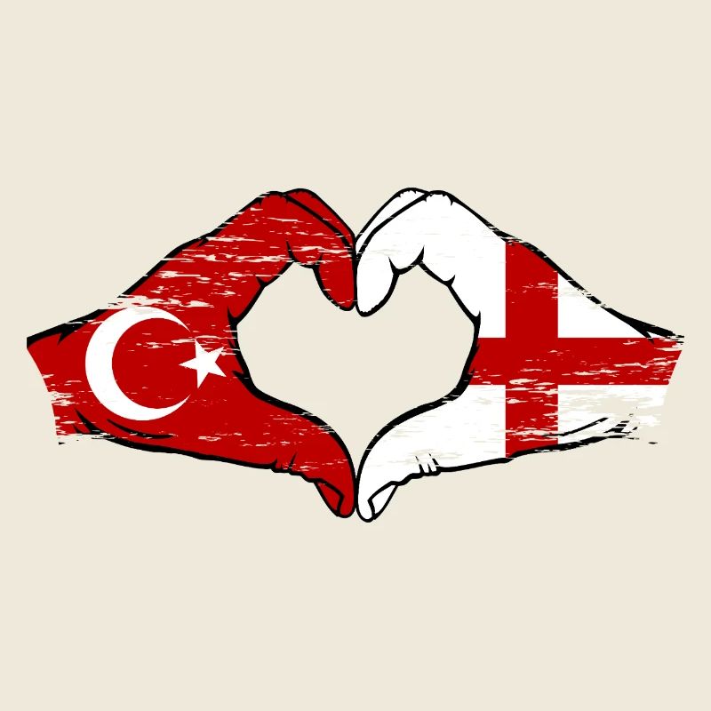 Turquie Angleterre Drapeau Mains Coeur Forme Utilisé