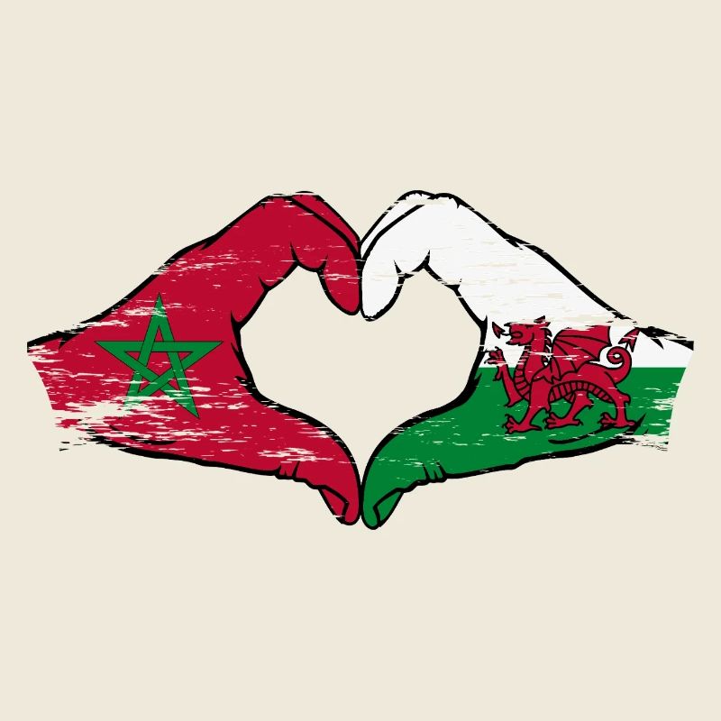 Drapeau du Maroc Pays de Galles mains forme de coeur utilisé