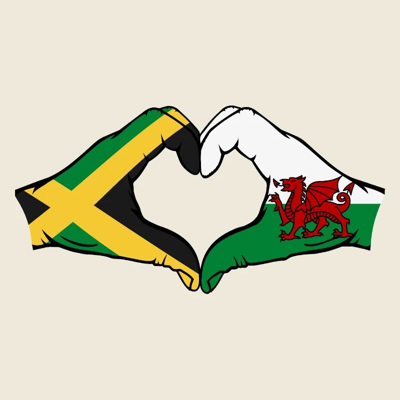 Jamaica Wales Flag Hands Heart Shape