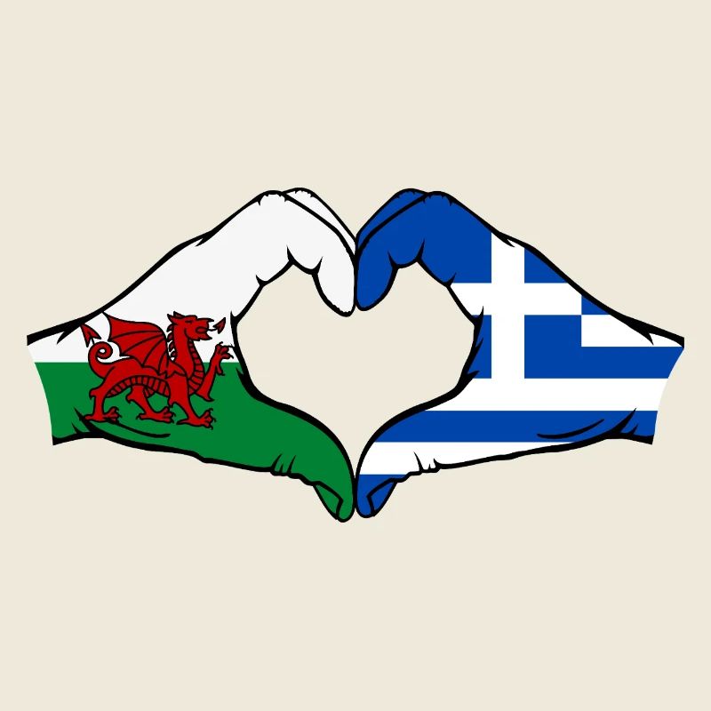 Wales Greece Flag Hands Heart Shape