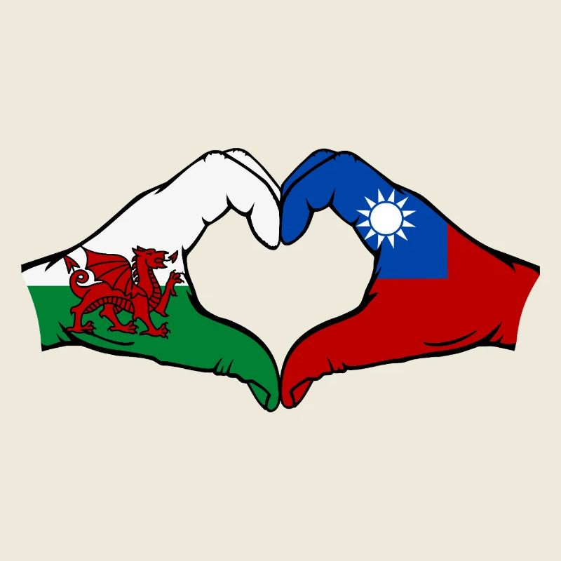Wales Taiwan Flag Hands Heart Shape