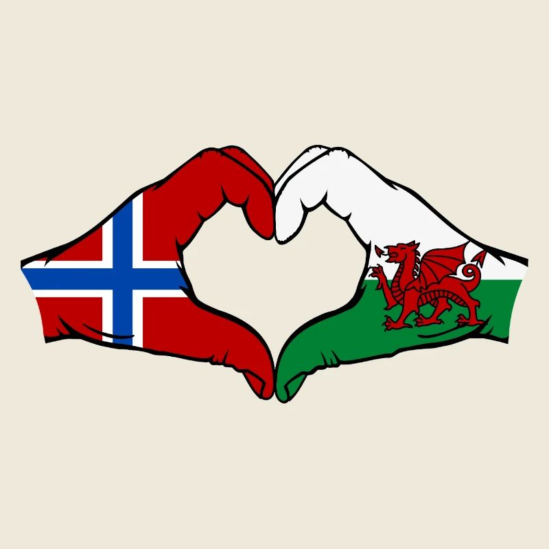 Norway Wales Flag Hands Heart Shape