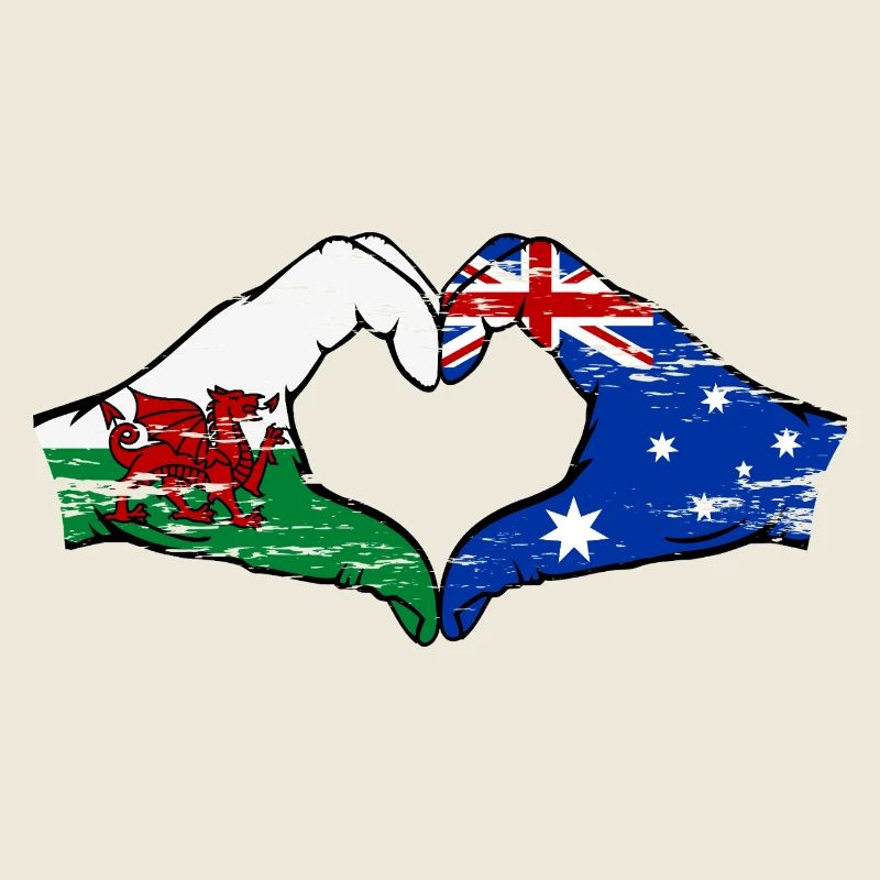 Wales Australia flag hands heart shape used