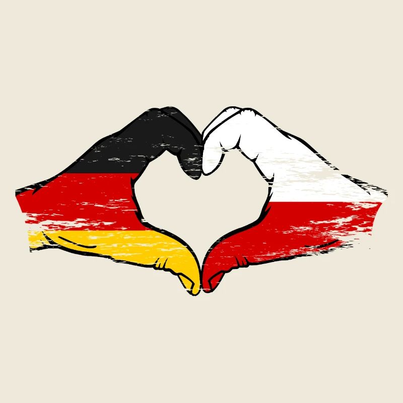 Allemagne Pologne Drapeau Mains Coeur Forme Utilisé