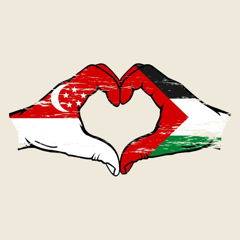 Singapour Palestine Drapeau Mains Coeur Forme Utilisé