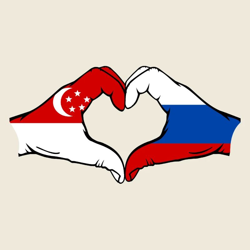 Singapour Russie Drapeau Mains Coeur Forme