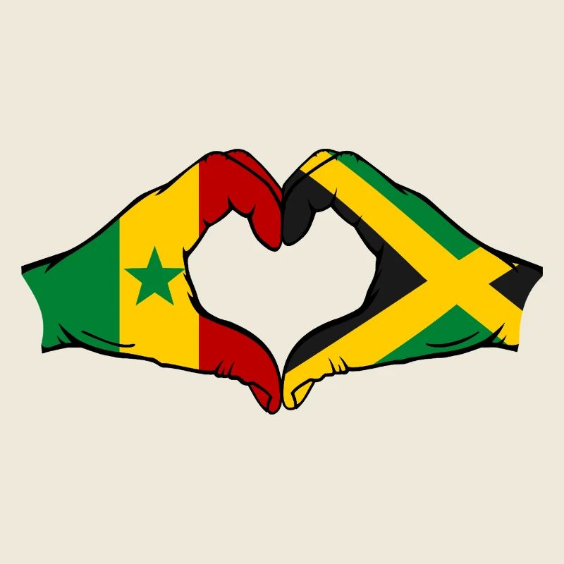 Sénégal Jamaïque drapeau mains forme de coeur utilisé