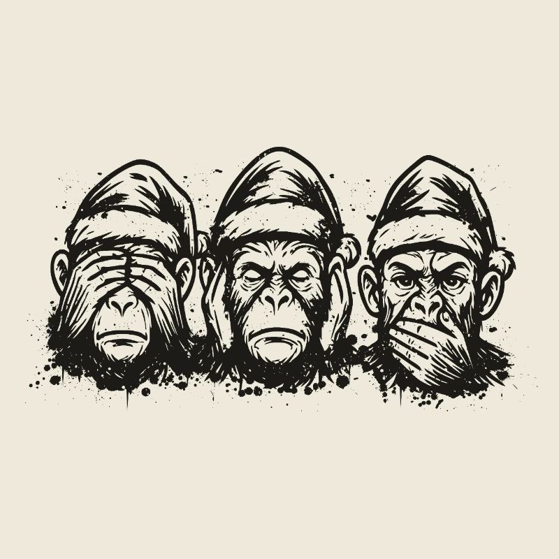 Three Monkeys - Santa Hats