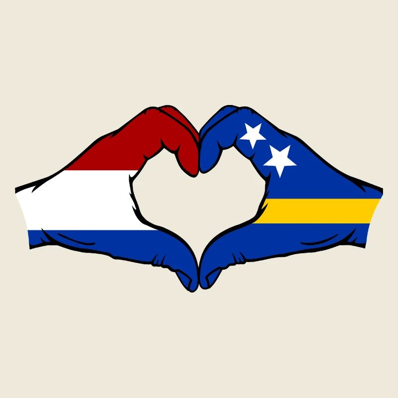 Mains du drapeau de Curaçao de la Hollande en forme de cœur utilisées