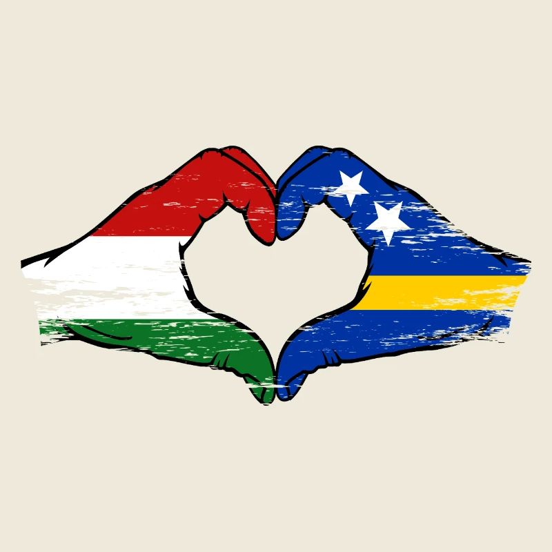 Drapeau hongrois de Curaçao Mains en forme de cœur utilisé