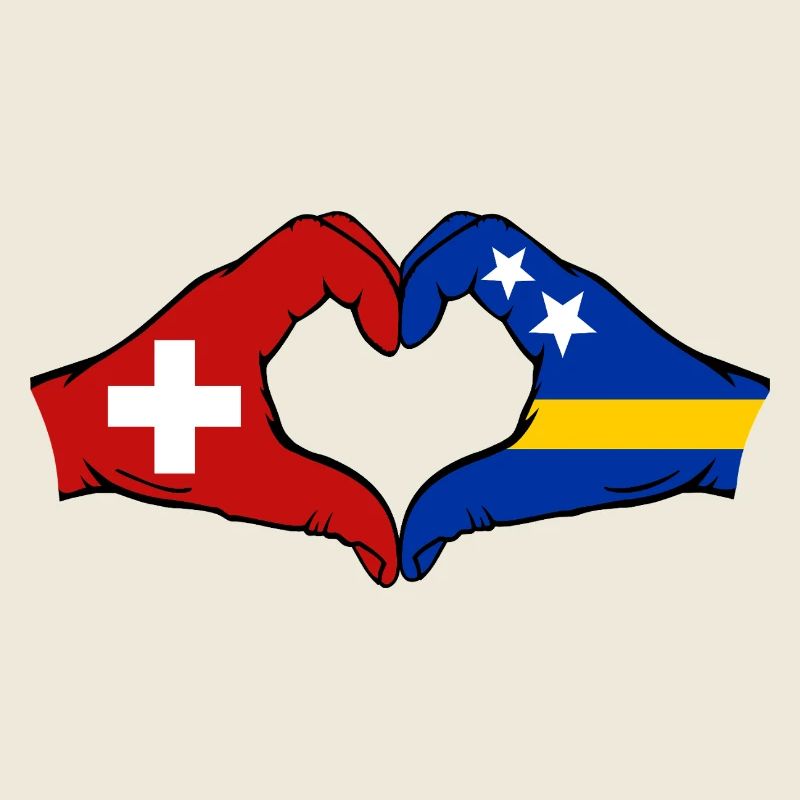 Suisse Drapeau Curaçao Mains en forme de cœur