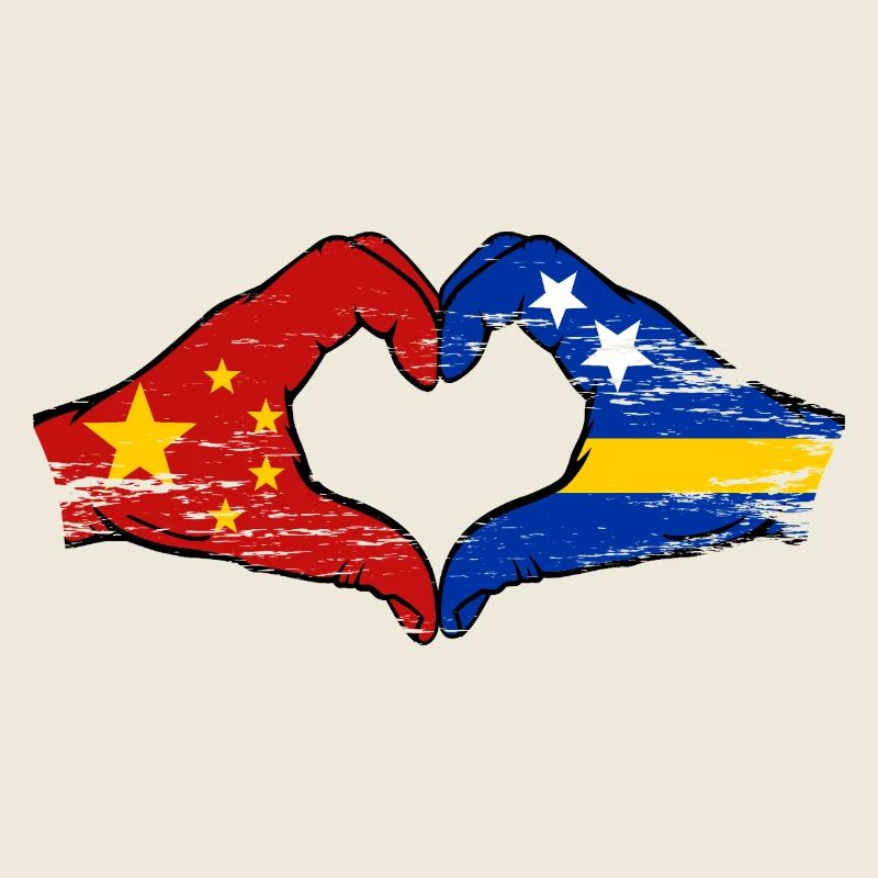 Mains du drapeau de Chine de Curaçao en forme de cœur utilisées