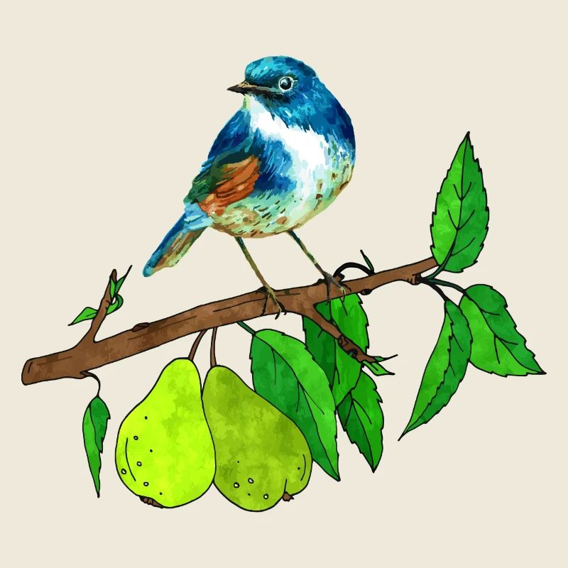 Blauer Vogel und Birne