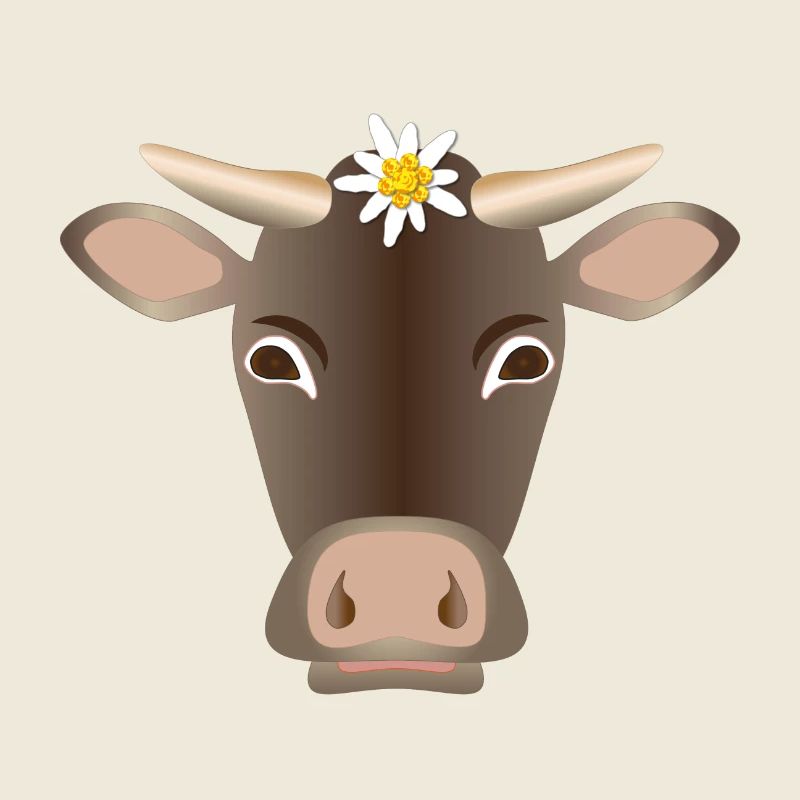 Alpine cow with edelweiss