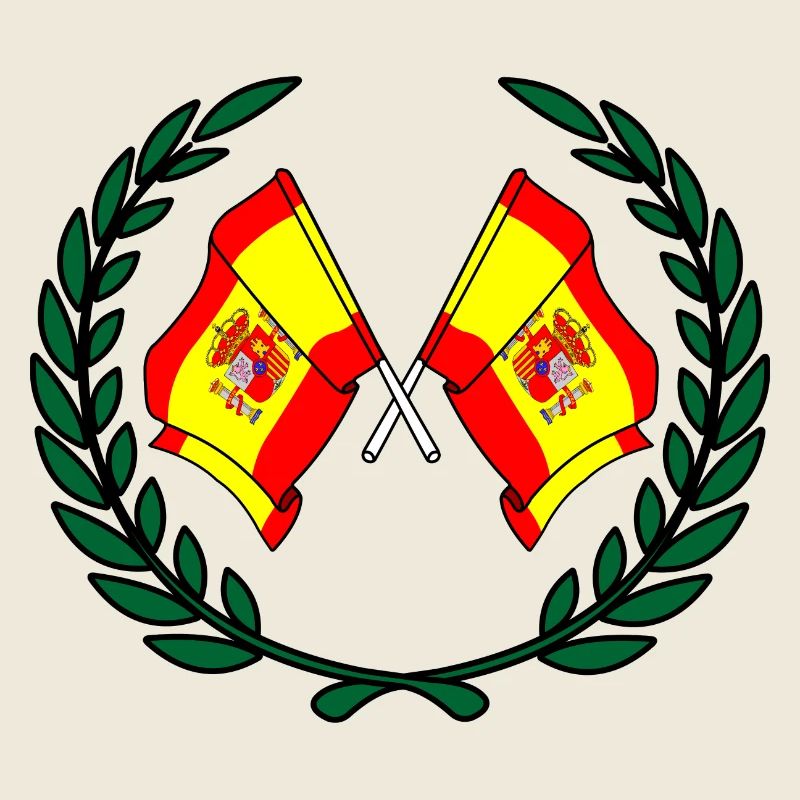 Flags Spain in laurel wreath