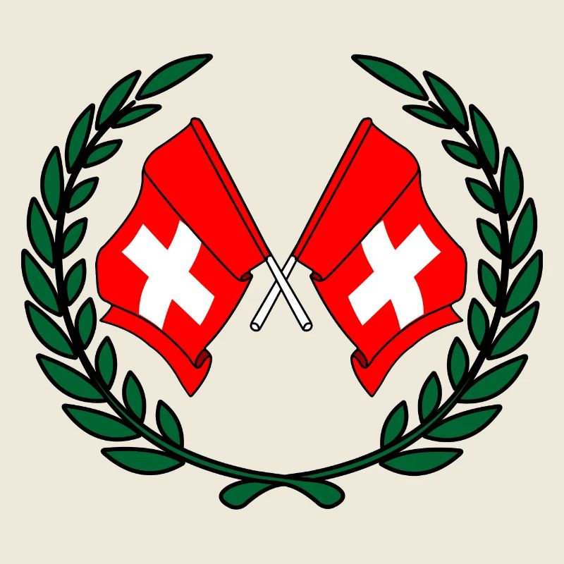 Drapeaux de la Suisse en couronne de laurier