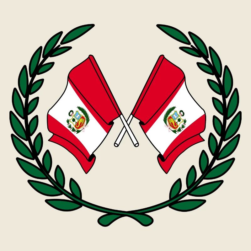 Flags Peru in laurel wreath