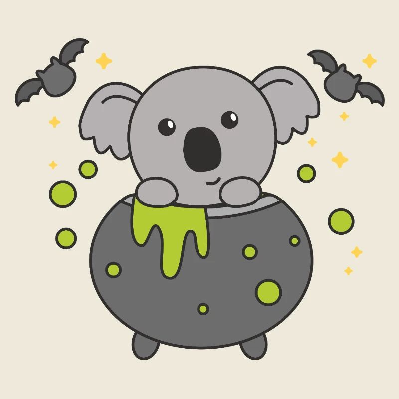 Koala Joyeux Halloween Chaudron de sorcière Chauve-souris