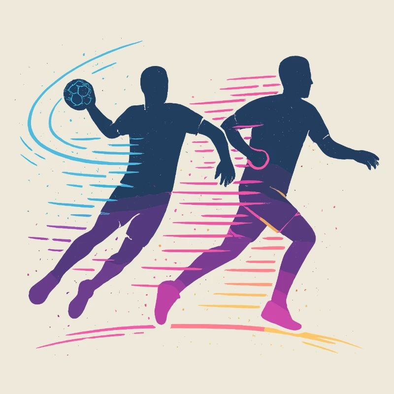 Joueur néon de handball, attaque rapide, équipe