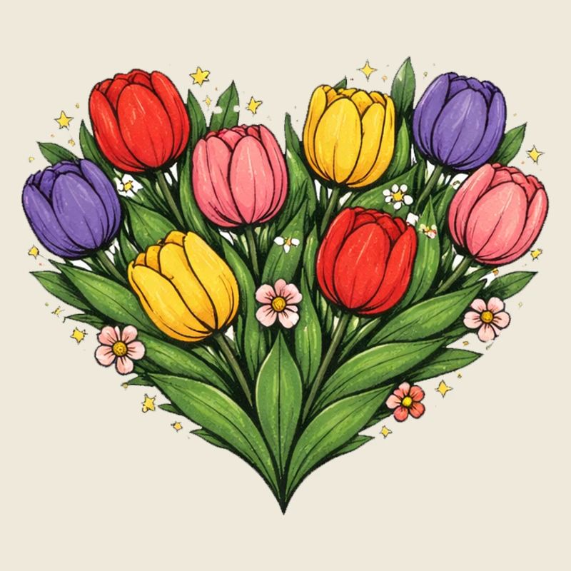 Regenbogen-Tulpen-Herzstrauß