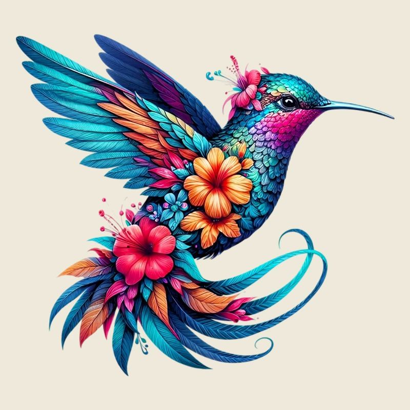 Hummingbird decorated with flowers