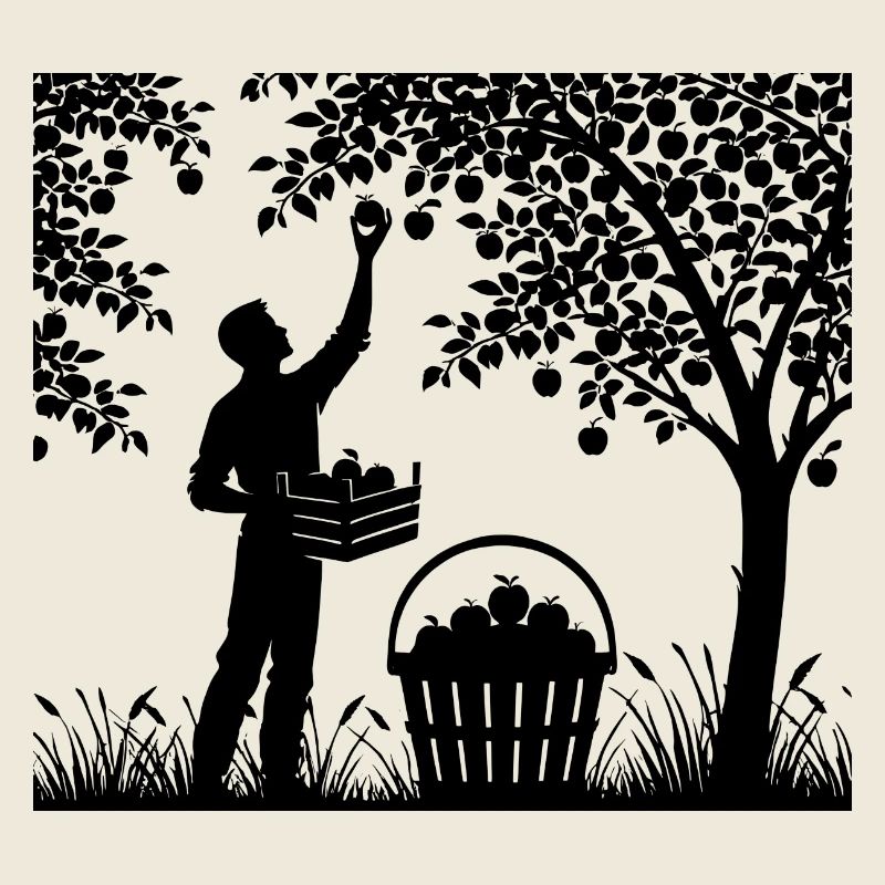 charming garden silhouette man picking apples