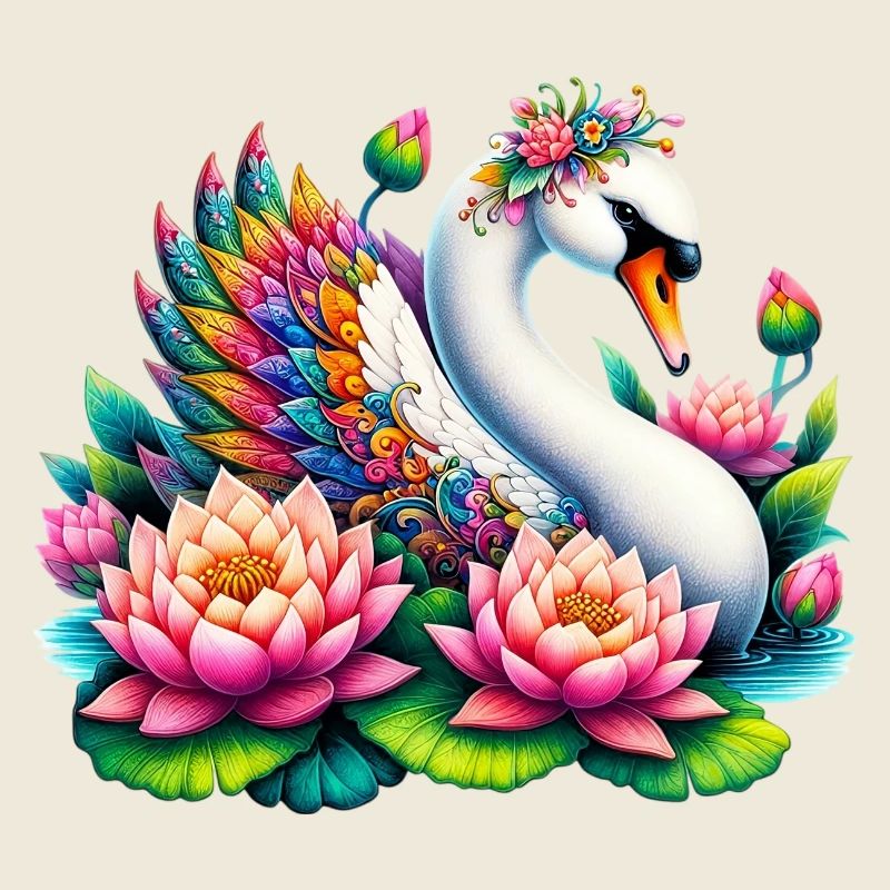 Cygne décoré de fleurs de lotus
