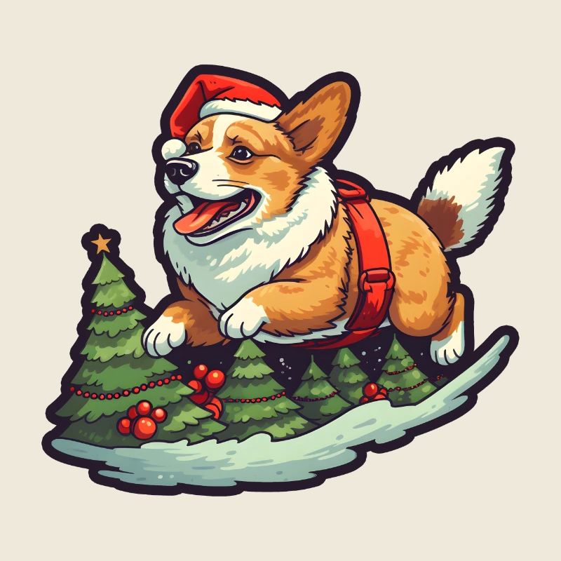 Noël Joyeux Corgi dans la forêt de pins