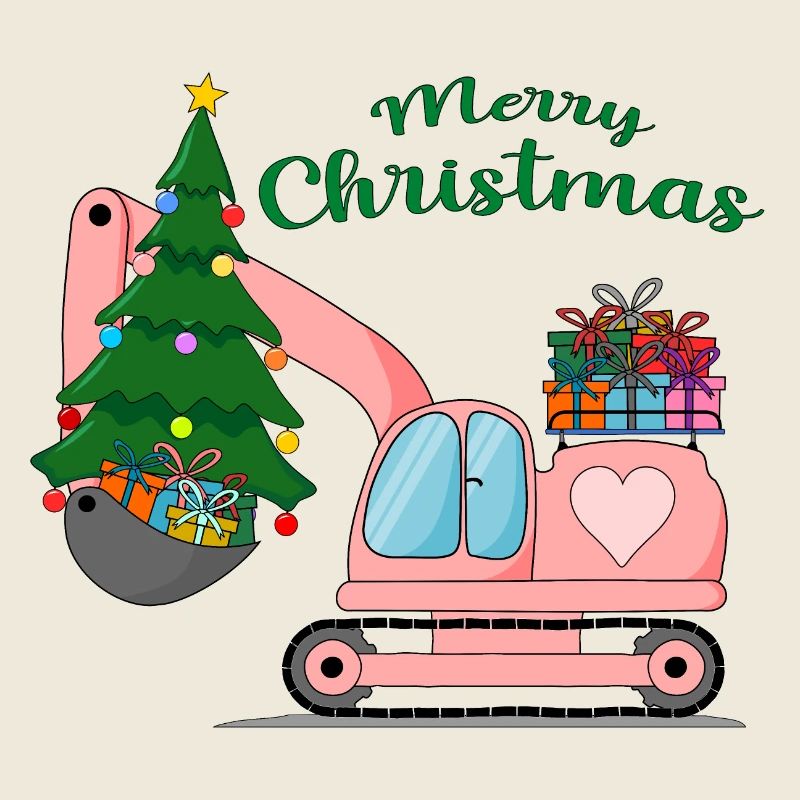 Excavator Merry Christmas Pink