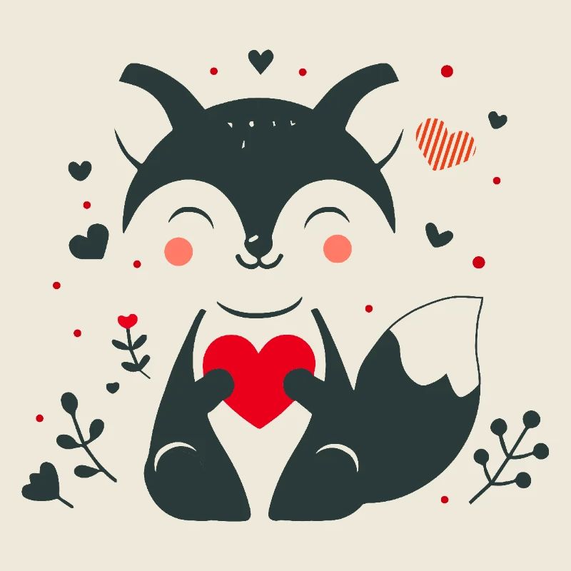 Fox with Heart - Loving Valentine's Moment
