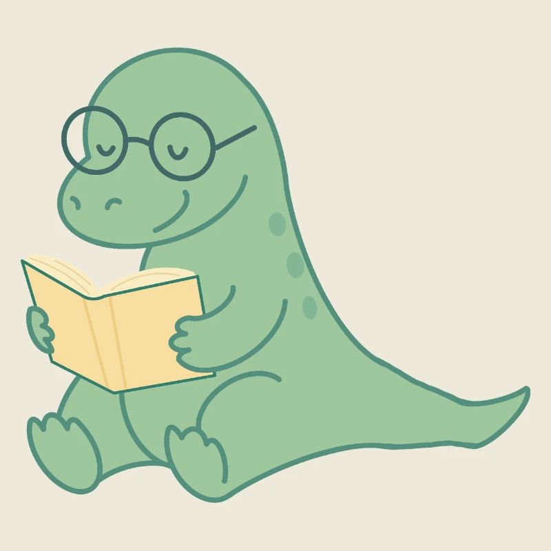 Lese Dino mit Brille – süßer Bücherfreund