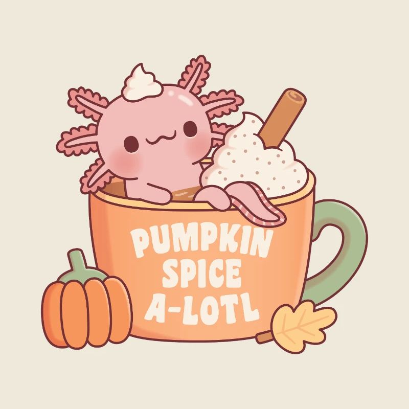 Cute Axolotl In Coffee Cup Pumpkin Spice A Lotl