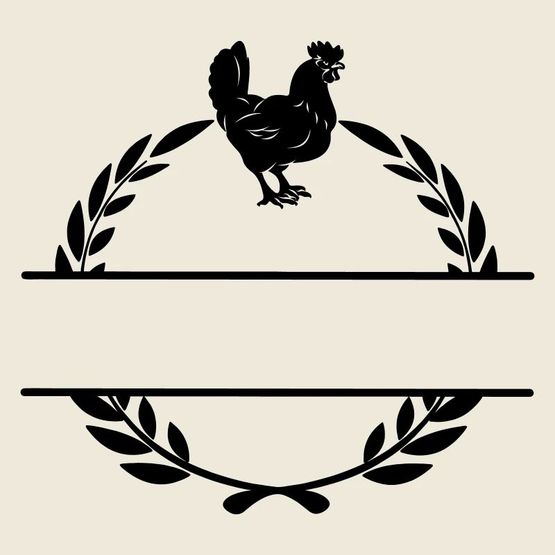 Poulet noir dans monogramme de couronne de laurier