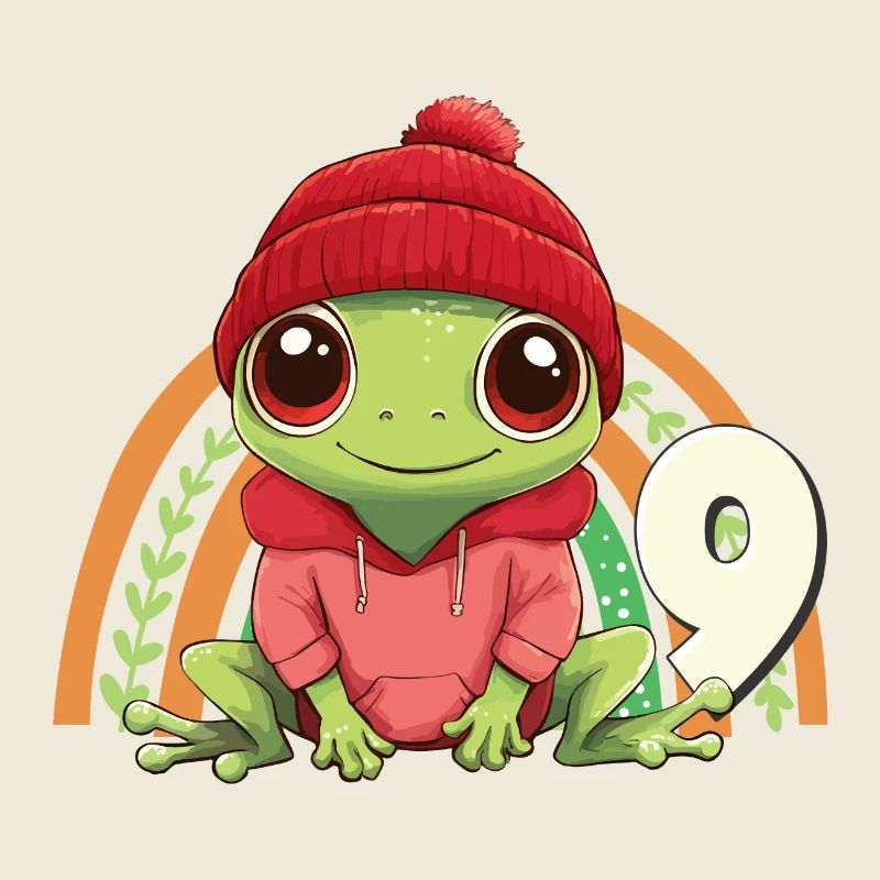 9. Geburtstag Frosch Regenbogen Süß Niedlich