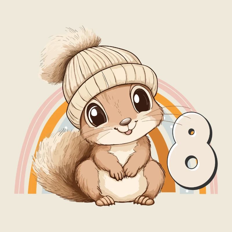 8. Geburtstag Eichhörnchen Regenbogen Süß Niedlich