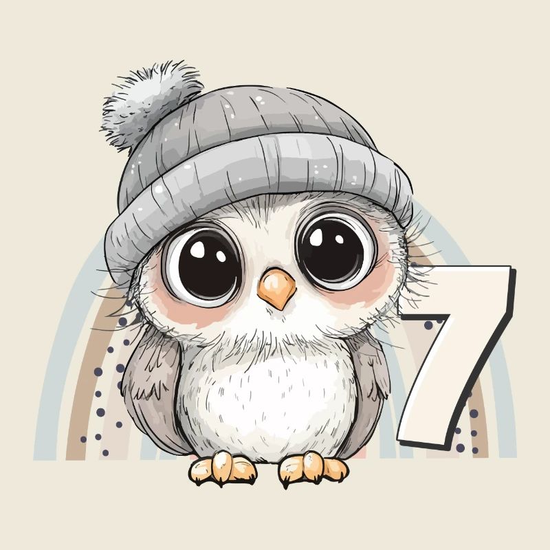 7. Geburtstag Eule Regenbogen Süß Niedlich