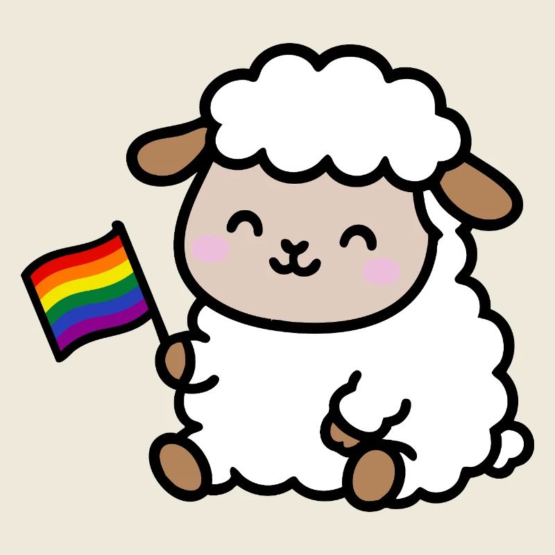Kleines Pride-Schaf mit Regenbogenfahne