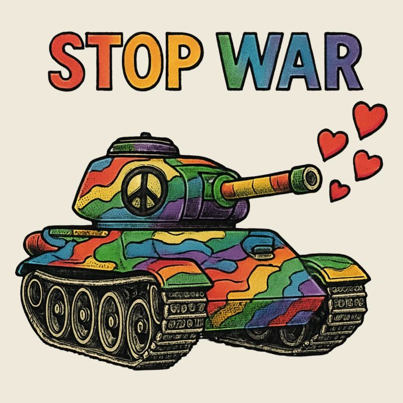 Regenbogen Panzer mit Peace-Zeichen – STOP WAR