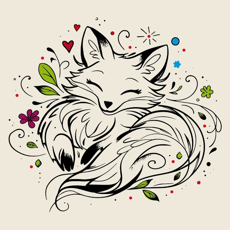 Cute Fox in Floral Frame