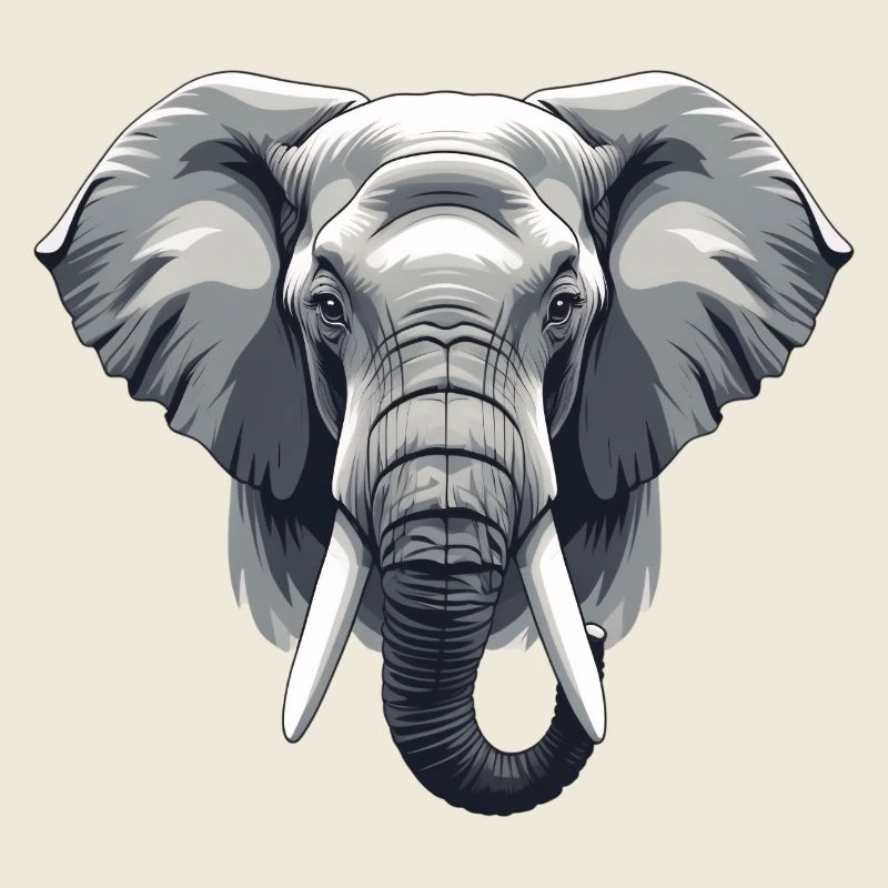 Elephant Head Grayscale Vector